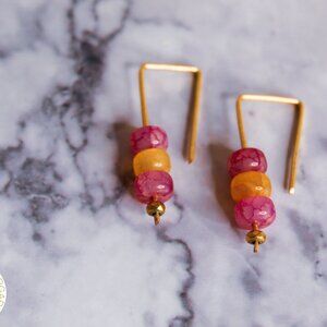 Chic Gold and Pink Beaded Earrings